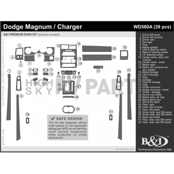 B & I Fender Dash Panel Trim WD560ACF1