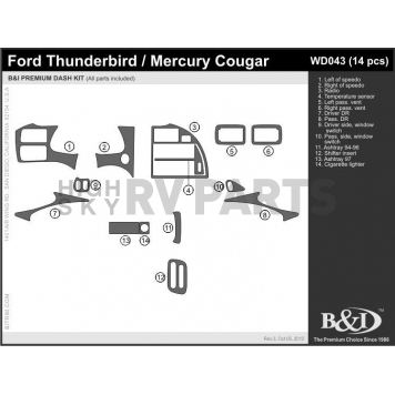 B & I Fender Dash Panel Trim WD043SNB-1