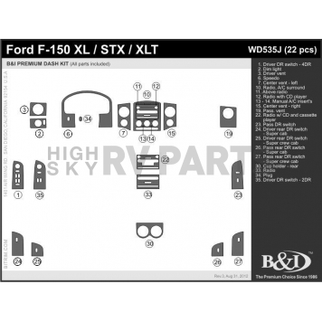 B & I Fender Dash Panel Trim WD535JSNB