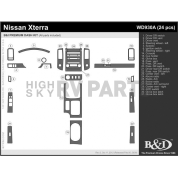 B & I Fender Dash Panel Trim WD930ARBA