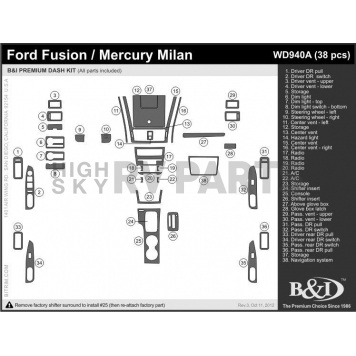 B & I Fender Dash Panel Trim WD940ADRW-1