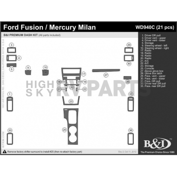 B & I Fender Dash Panel Trim WD940CSNB