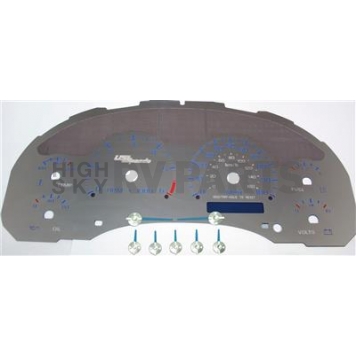 US Speedo Gauge Face Overlay - Silver Daytime Color/ Blue Letter Color - SSGM25B