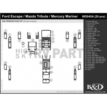 B & I Fender Dash Panel Trim WD945ARBA