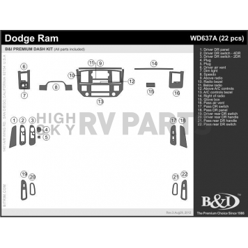 B & I Fender Dash Panel Trim WD637ASPS