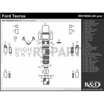B & I Fender Dash Panel Trim WD1085ACF1-1
