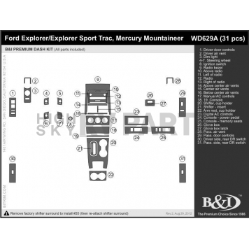B & I Fender Dash Panel Trim WD629ASDB-1