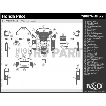 B & I Fender Dash Panel Trim WD897ASDE-1