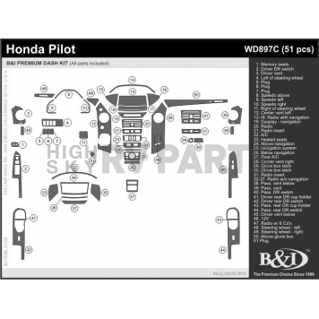 B & I Fender Dash Panel Trim WD897CSDE-1