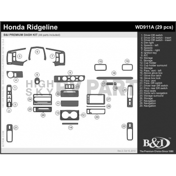 B & I Fender Dash Panel Trim WD911ARBA-1