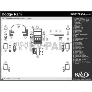 B & I Fender Dash Panel Trim WD912ADP2M
