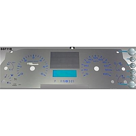 US Speedo Gauge Face Overlay - Silver Daytime Color/ Blue Letter Color - SSF11B