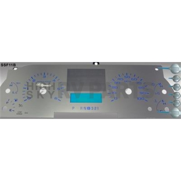 US Speedo Gauge Face Overlay - Silver Daytime Color/ Blue Letter Color - SSF11B