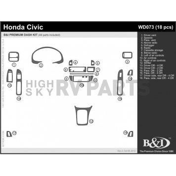 B & I Fender Dash Panel Trim WD073SDB-2