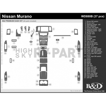 B & I Fender Dash Panel Trim WD880BSDB-1