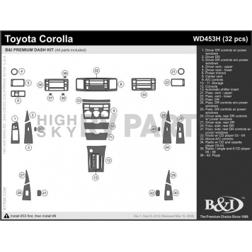B & I Fender Dash Panel Trim WD453HSDB-2