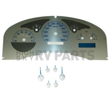 US Speedo Gauge Face Overlay - Silver Daytime Color/ Blue Letter Color - SSF06B
