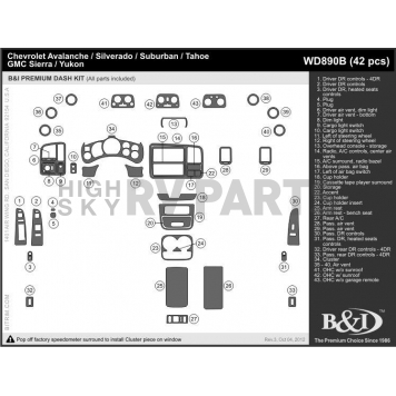 B & I Fender Dash Panel Trim WD890BDET-1