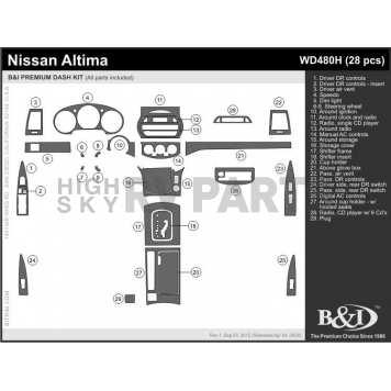 B & I Fender Dash Panel Trim WD480HSDB-1