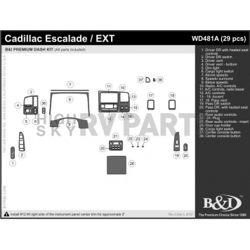 B & I Fender Dash Panel Trim WD481ASZBO-1