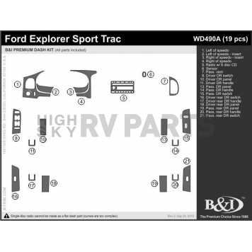 B & I Fender Dash Panel Trim WD490ASDB-2