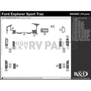 B & I Fender Dash Panel Trim WD490CSDE-1