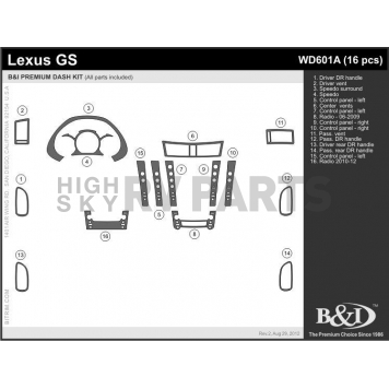 B & I Fender Dash Panel Trim WD601AGS3-1
