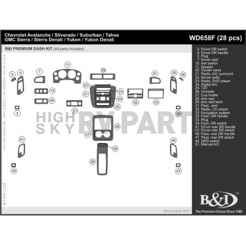 B & I Fender Dash Panel Trim WD658FRBA-1
