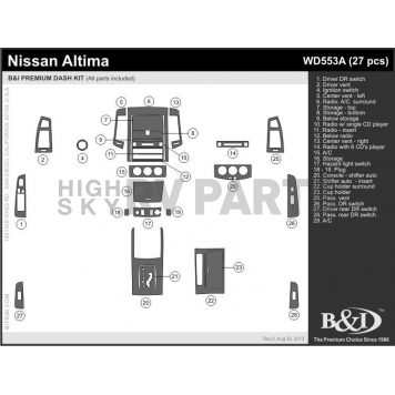 B & I Fender Dash Panel Trim WD553ARBA-1