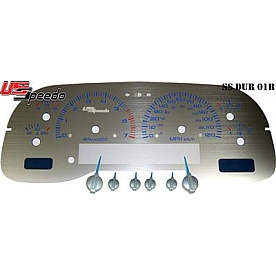 US Speedo Gauge Face Overlay - Silver Daytime Color/ Blue Letter Color - SSDUR01B