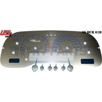 US Speedo Gauge Face Overlay - Silver Daytime Color/ Blue Letter Color - SSDUR01B