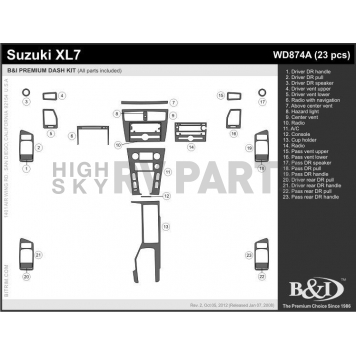 B & I Fender Dash Panel Trim WD874ASNB