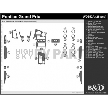 B & I Fender Dash Panel Trim WD652ASNB