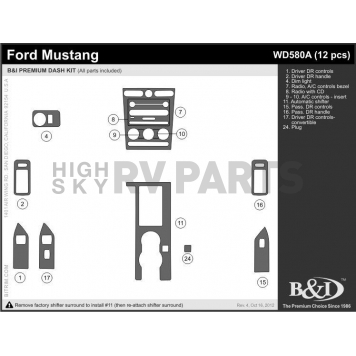 B & I Fender Dash Panel Trim WD580ASDB