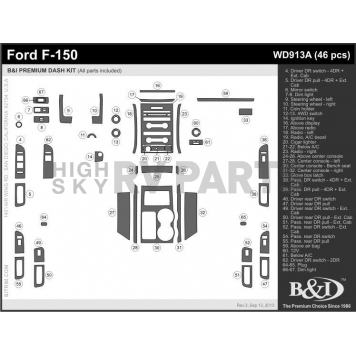 B & I Fender Dash Panel Trim WD913ACF1-1