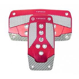 NRG Innovations Accelerator and Brake Pedal Pad Set - Aluminum Red With Silver Carbon - PDL450RD