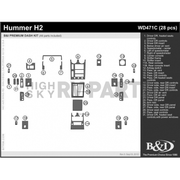 B & I Fender Dash Panel Trim WD471CDRW-1
