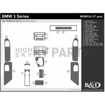 B & I Fender Dash Panel Trim WD091ACF1-2