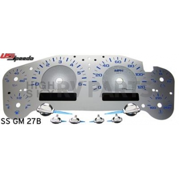 US Speedo Gauge Face Overlay - Silver Daytime Color/ Blue Letter Color - SSGM27B