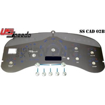 US Speedo Gauge Face Overlay - Silver Daytime Color/ Blue Letter Color - SSCAD02B