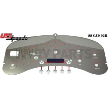 US Speedo Gauge Face Overlay - Silver Daytime Color/ Red Letter Color - SSCAD02R