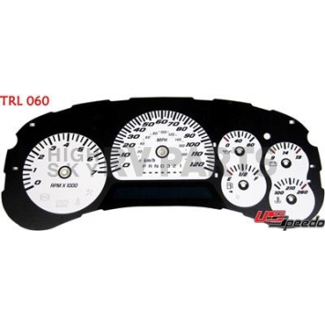 US Speedo Gauge Face Overlay - White Daytime Color/ Black Letter Color - TRL060
