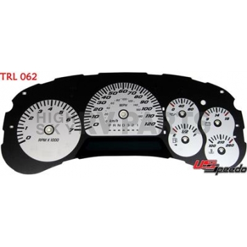 US Speedo Gauge Face Overlay - Silver Daytime Color/ Black Letter Color - TRL062
