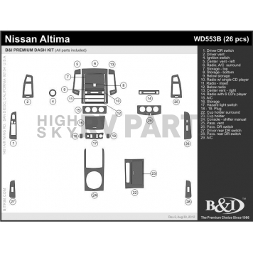 B & I Fender Dash Panel Trim WD553BSPS-1