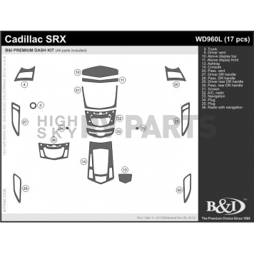 B & I Fender Dash Panel Trim WD960LSNB