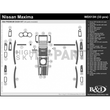 B & I Fender Dash Panel Trim WD513HSNB-1