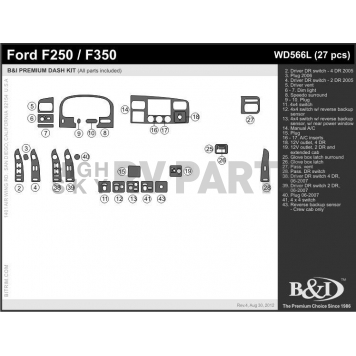 B & I Fender Dash Panel Trim WD566LSNB