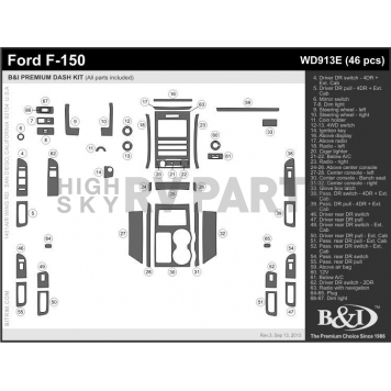 B & I Fender Dash Panel Trim WD913ESDB-1
