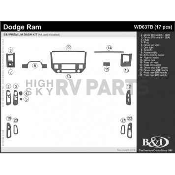 B & I Fender Dash Panel Trim WD637BDDR-1