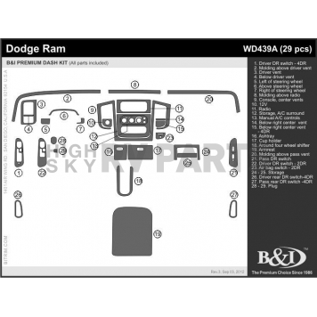 B & I Fender Dash Panel Trim WD439ASDB-1